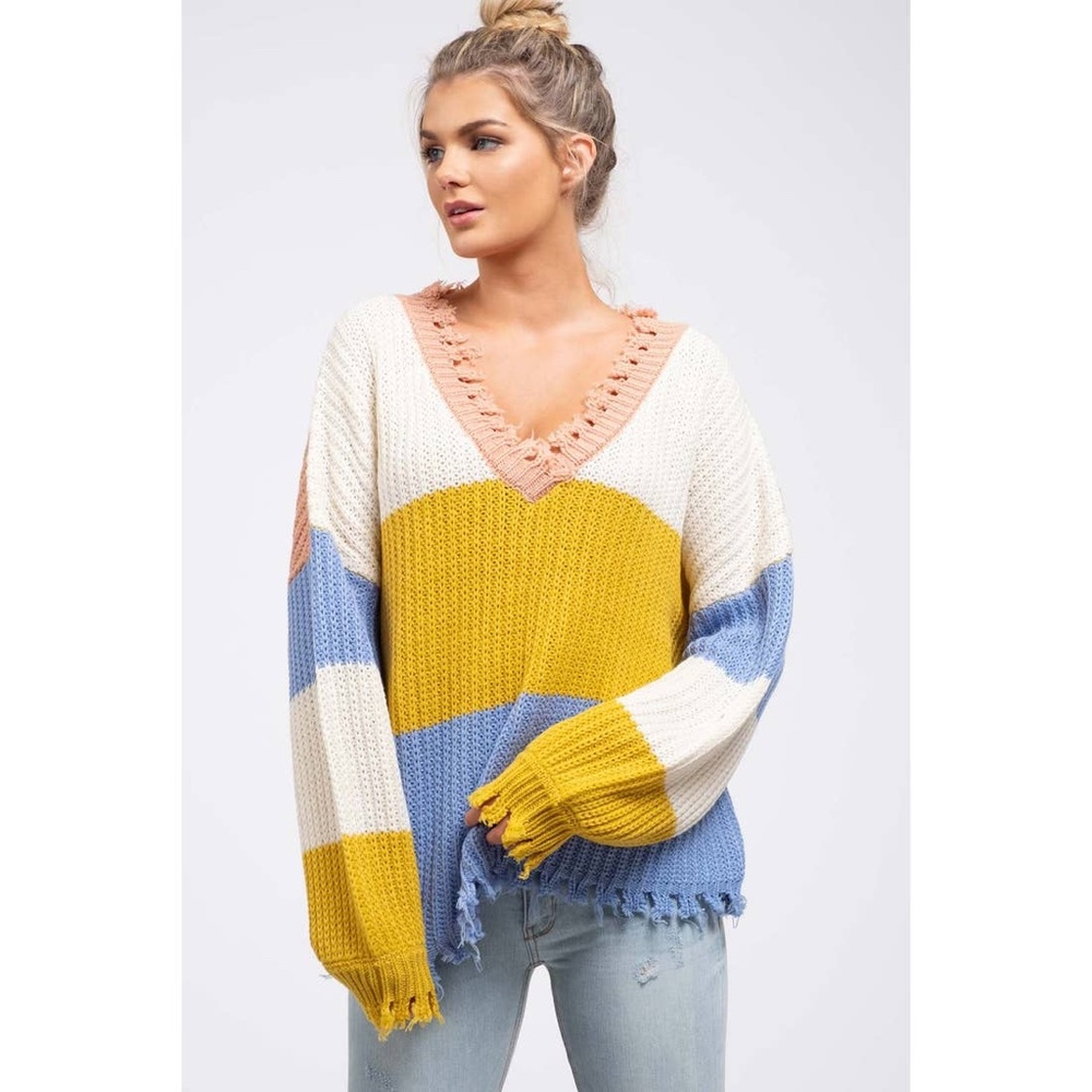 Blu Pepper Distressed Colorblock Sweater